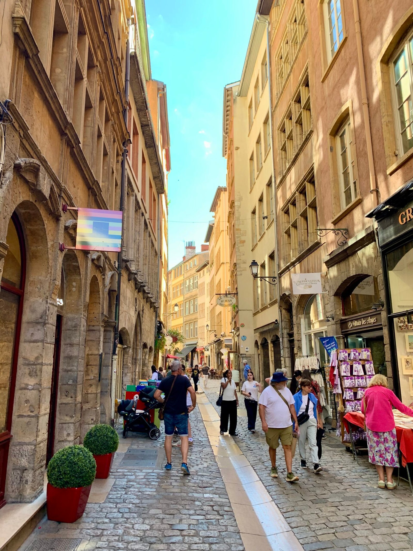 Vieux Lyon Renaissance street with people walking